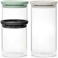   Brabantia üvegedény készlet, 3db-os, 0,3L/0,6L/1,1L, egymásra rakható, légmentesen záró fedő, világosszürke, sötétszürke, jáde zöld fedők
