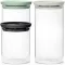 Brabantia üvegedény készlet, 3db-os, 0,3L/0,6L/1,1L, egymásra rakható, légmentesen záró fedő, világosszürke, sötétszürke, jáde zöld fedők