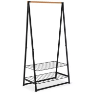   Brabantia Linn nagy polcos ruhatartó állvány, 99,5x190x57cm, 2db állítható magasságú rácsos polc, bambusz rúd, acél váz, fekete