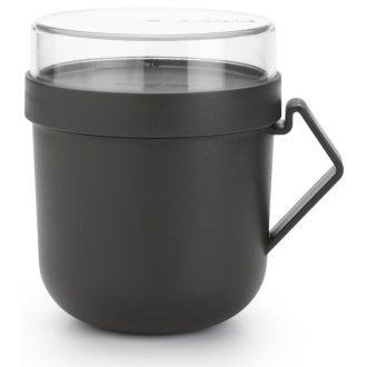   Brabantia Make & Take Soup Mug leveses bögre levesfeltét tároló fedővel, mikrózható, műanyag, 0,6L, sötétszürke