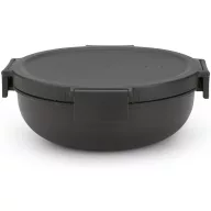 Brabantia Make & Take Salad Bowl salátástál feltét és öntet tartóval, szivárgásmentes clip-on fedővel 1,3L, műanyag, sötétszürke
