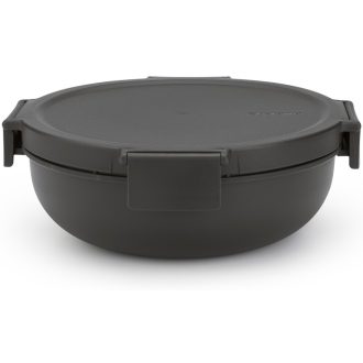   Brabantia Make & Take Salad Bowl salátástál feltét és öntet tartóval, szivárgásmentes clip-on fedővel 1,3L, műanyag, sötétszürke