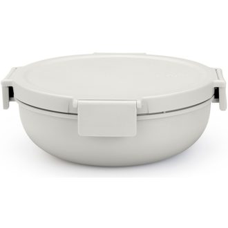   Brabantia Make & Take Salad Bowl salátástál feltét és öntet tartóval, szivárgásmentes clip-on fedővel 1,3L, műanyag, világosszürke