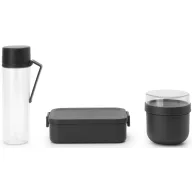   Brabantia Make & Take Breakfast and Lunch Set reggeliző és ebéd szett - kulacs 0,5L + reggeliző csésze 0,6L + ebéddoboz 1,1L, műanyag, sötétszürke