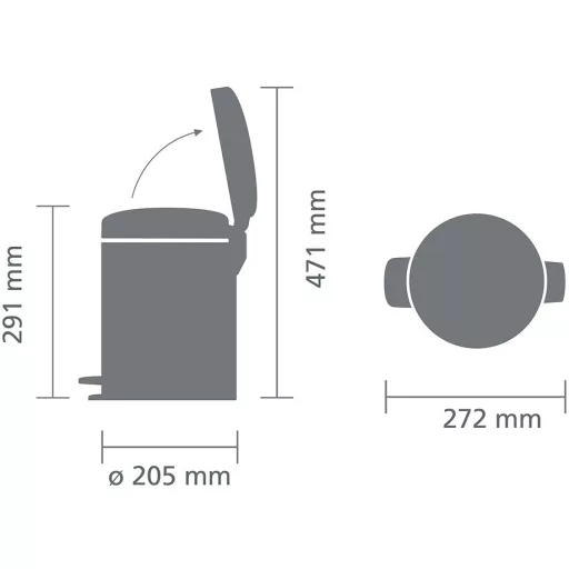 Brabantia NewIcon 5L Yinka Ilori pedálos szemetes – méretek.