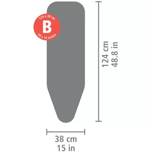 Brabantia B 124 × 38 cm vasalódeszka-huzat – méretek.