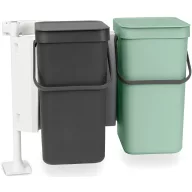   Brabantia Sort & Go beépített konyhai szemetes, ajtóra szerelhető, ajtóval együtt nyíló, felnyitható fedővel, 2x12L, sötétszürke és jáde zöld