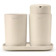   Brabantia ReNew fürdőszobai pipere csomag - folyékonyszappan adagoló, fogkefetartó, pipere tálca, műanyag, világos bézs