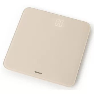   Brabantia ReNew digitális személyi mérleg 180kg/0,1kg, LED, elemes, üveg fedlap, világos bézs