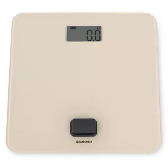   Brabantia ReNew elemmentes személyi mérleg, 150kg/0,1kg, nagy LED, dinamós, üveg fedlap, világos bézs