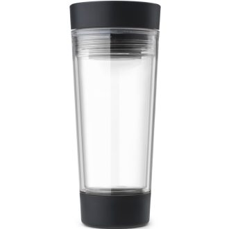   Brabantia Make & Take Travel Tea Cup utazó termosz pohár teafilter tartóval, benyomható fedővel, 1,5/3 óra hőtartás, 0,36L, műanyag, sötétszürke