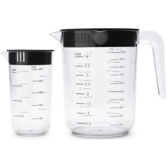   Brabantia TASTY+ mérőedény szett, 2db-os (0,5L és 1L), fedővel, fogantyúval, műanyag, áttetsző / sötétszürke