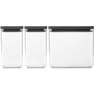   Brabantia tárolóedény készlet, 3db-os, 2x1,6L/1x3,5L, halmozható, légmentesen záró fedő, sötétszürke