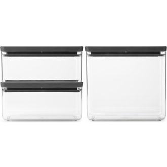   Brabantia tárolóedény készlet, 3db-os, 2x1,5L/1x3,5L, halmozható, légmentesen záró fedő, sötétszürke