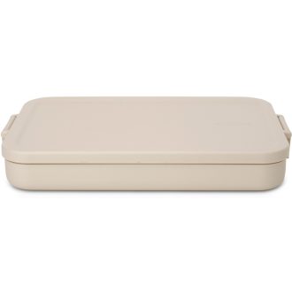   Brabantia Make & Take Flat Lunch Box lapos ebéddoboz clip-on fedővel 1,1L, mikrózható, műanyag, világos bézs