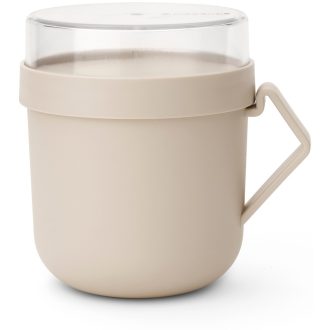   Brabantia Make & Take Soup Mug leveses bögre levesfeltét tároló fedővel, mikrózható, műanyag, 0,6L, világos bézs