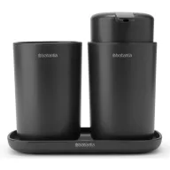   Brabantia ReNew fürdőszobai pipere csomag - folyékonyszappan adagoló, fogkefetartó, pipere tálca, műanyag, sötétszürke