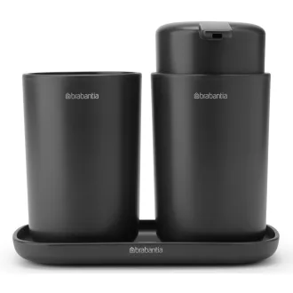   Brabantia ReNew fürdőszobai pipere csomag - folyékonyszappan adagoló, fogkefetartó, pipere tálca, műanyag, sötétszürke
