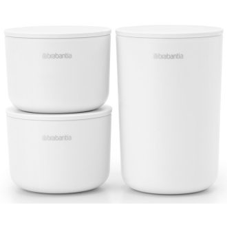   Brabantia ReNew kozmetikai rendszerező csomag, egymásra rakható 2db kicsi kehely és 1db pohár fedővel, műanyag, fehér