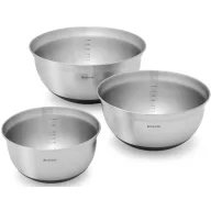   Brabantia Profile keverőtál szett, 1L/1,6L/3L, egymásba tehető, kiöntőperemmel, belső mérőskálával, szilikon alj, rozsdamentes test, selyem