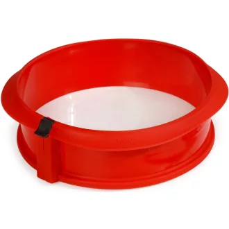   Lékué Springform Cake Mould kapcsos tortaforma kerámia aljjal, D=23cm, 2,5L, platina szilikon és kerámia, piros