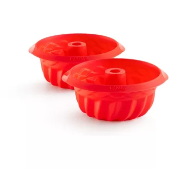   Lékué Silicone Mini Savarin Moulds 2 darabos mini kuglóf sütőforma szett, D=15cm, platina szilikon, piros