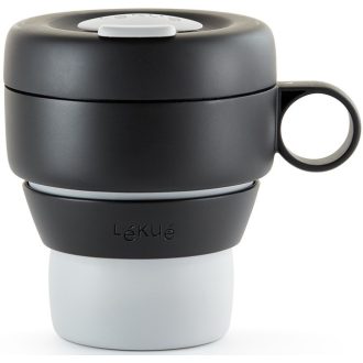   Lékué Mug to Go utazó kávésbögre fogantyúval, 350ml, műanyag, szürke