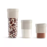   Lékué Flip Storage Food Container Set 3 darabos bővíthető élelmiszertároló szett, 1,6L/0,85L, műanyag, áttetsző/bézs