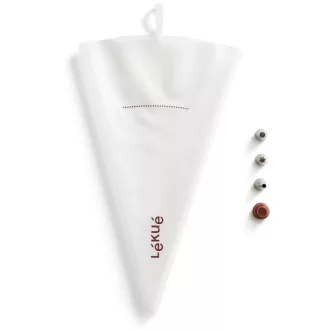   Lékué Reusable Piping Bag Kit habzsák szett 3db díszítő fejjel, műanyag és r.m. acél, áttetsző/barna