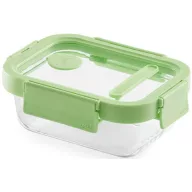 Lékué Glass Container Rectangular téglalap alakú légmentes üveg ételtároló doboz, 370ml, üveg és platina szilikon, zöld