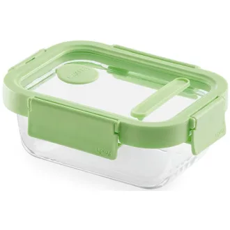   Lékué Glass Container Rectangular téglalap alakú légmentes üveg ételtároló doboz, 370ml, üveg és platina szilikon, zöld