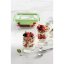Lékué Glass Container Rectangular téglalap alakú légmentes üveg ételtároló doboz, 370ml, üveg és platina szilikon, zöld