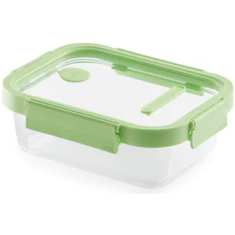  Lékué Glass Container Rectangular téglalap alakú légmentes üveg ételtároló doboz, 640ml, üveg és platina szilikon, zöld