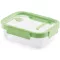 Lékué Glass Container Rectangular téglalap alakú légmentes üveg ételtároló doboz, 640ml, üveg és platina szilikon, zöld
