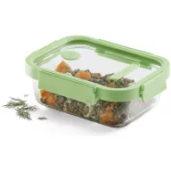   Lékué Glass Container Rectangular téglalap alakú légmentes üveg ételtároló doboz, 1,05L, üveg és platina szilikon, zöld