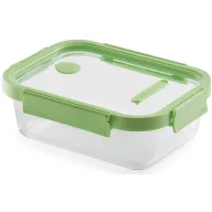   Lékué Glass Container Rectangular téglalap alakú légmentes üveg ételtároló doboz, 1,52L, üveg és platina szilikon, zöld