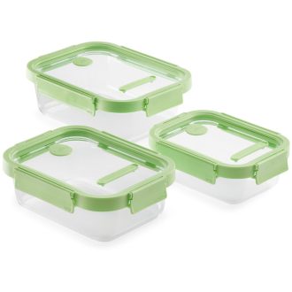   Lékué téglalap üvegtál készlet, 3db - 1,52L/1,05L/0,64L, egymásra tehető, zöld