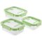 Lékué téglalap üvegtál készlet, 3db - 1,52L/1,05L/0,64L, egymásra tehető, zöld