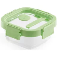 Lékué Glass Container Square négyzetes légmentes üveg ételtároló doboz, 320ml, üveg és platina szilikon, zöld