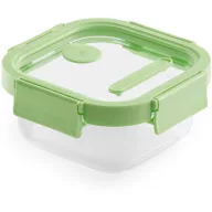   Lékué Glass Container Square négyzetes légmentes üveg ételtároló doboz, 0,52L, üveg és platina szilikon, zöld