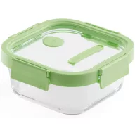   Lékué Glass Container Square négyzetes légmentes üveg ételtároló doboz, 0,8L, üveg és platina szilikon, zöld