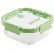   Lékué Glass Container Square négyzetes légmentes üveg ételtároló doboz, 1,1L, üveg és platina szilikon, zöld