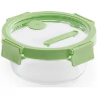   Lékué Glass Container Round kerek légmentes üveg ételtároló doboz, 0,65L, üveg és platina szilikon, zöld