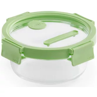   Lékué Glass Container Round kerek légmentes üveg ételtároló doboz, 650ml, üveg és platina szilikon, zöld