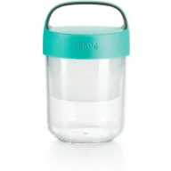 Lékué Jar To Go hordozható uzsonnás pohár belső rekesszel, 400ml, műanyag és platina szilikon, áttetsző/türkiz