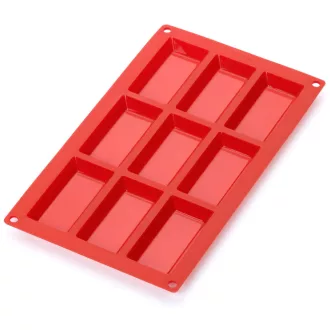   Lékué Silicone Financier Mould financier és mini sütemény forma, 9db süteményhez, tapadásmentes, platina szilikon, piros