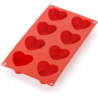   Lékué Silicone Heart Mould szív alakú sütőforma, 8db süteményhez, tapadásmentes, platina szilikon, piros