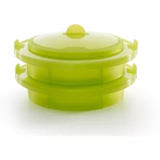   Lékué Steamer kétszintes gőzölő tál fedéllel (1-2 főre), platina szilikon, zöld