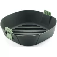  Lékué Air Fryer sütőkosár fogantyúkkal 5L-6,5L forrólevegős sütőbe, 25.3x8.5x25.3cm, platina szilikon, sötétszürke