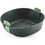   Lékué Air Fryer sütőkosár fogantyúkkal 3,5L-5L forrólevegős sütőbe, 23x8.5x23cm, platina szilikon, sötétszürke